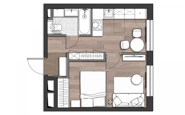 Обзор маленькой квартиры 30 метров с совмещенной спальней