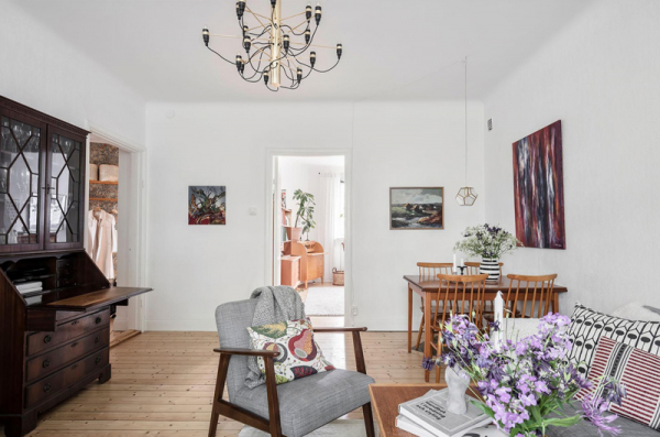 Скандинавский ретро-минимализм в квартире с неправильной геометрией