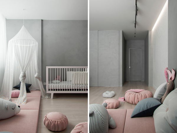 Современный стильный интерьер квартиры для семьи с ребёнком