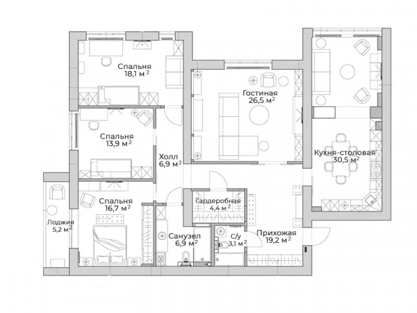 Современная классика в просторной квартире 152 метра: обзор с фото