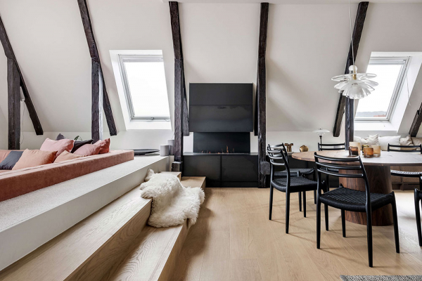 Японские мотивы в просторной мансардной квартире в Швеции