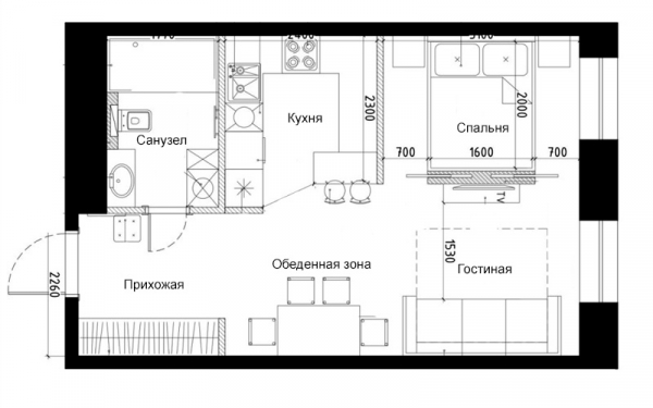 Проект квартиры-студии 29 метров: варианты планировки и дизайна