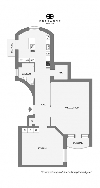 Шведская квартира с бежевой гостиной и серой спальней (83 кв. м)