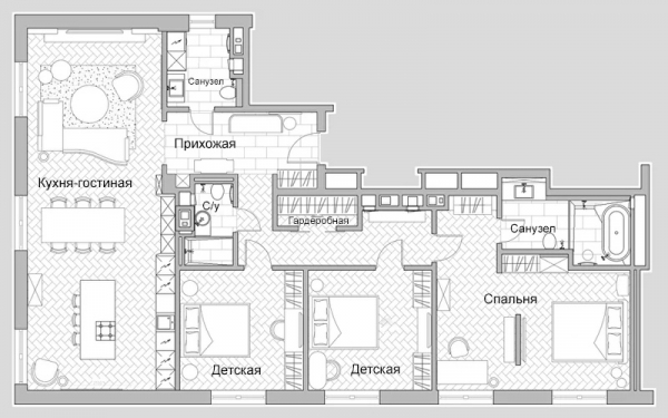 Шикарные апартаменты с высокими потолками и ярким декором