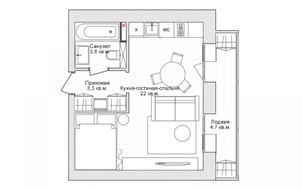 Проект квартиры-студии 29 метров: варианты планировки и дизайна