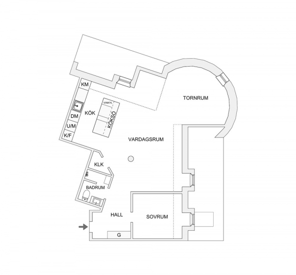 Необычная планировка мансардной квартиры в Швеции (63 кв. м)
