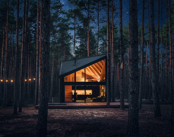 Замечательный современный домик в лесу в Польше (40 кв. м)