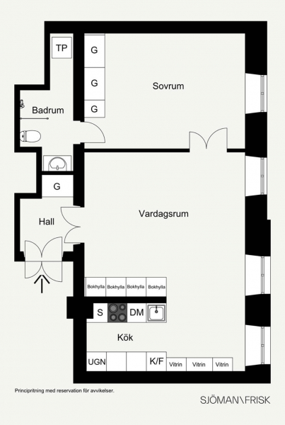 Элегантная шведская квартира с тёмно-синей спальней (62 кв. м)