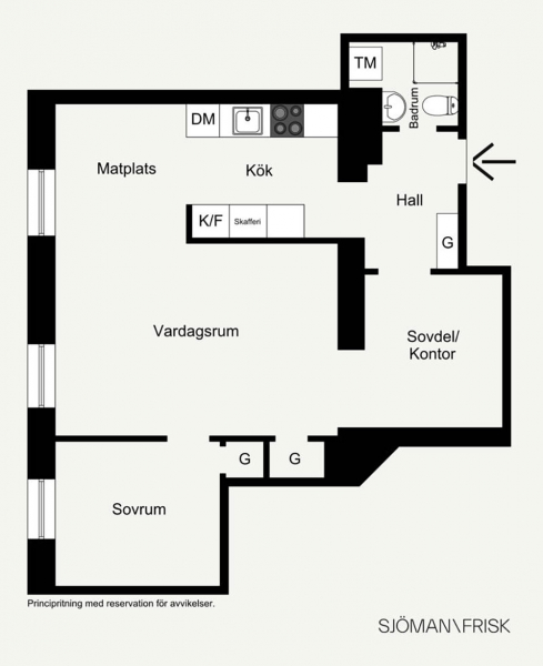 Маленькая, элегантная, с красной спальней: квартира в Стокгольме (57 кв. м)
